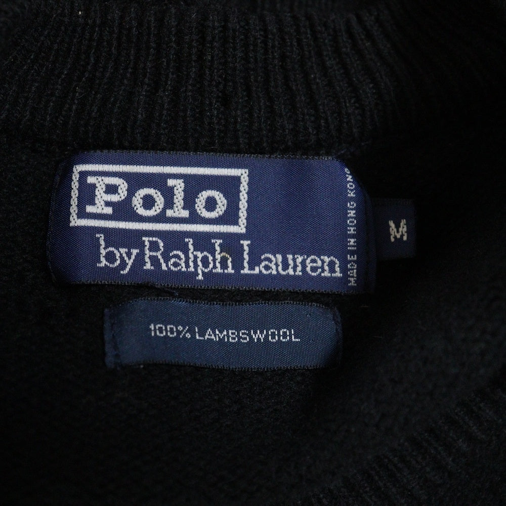 POLO RALPH LAUREN(ポロラルフローレン) OLD フロントロゴ刺繍 ウール Vネック 長袖ニット セーター ブラック