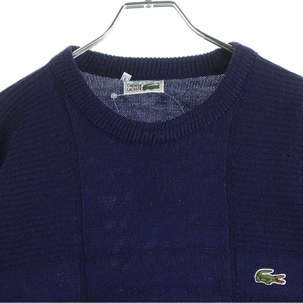 LACOSTE(ラコステ) OLD リブ編みデザイン ロゴ刺繍 クルーネック 長袖ニット セーター ネイビー