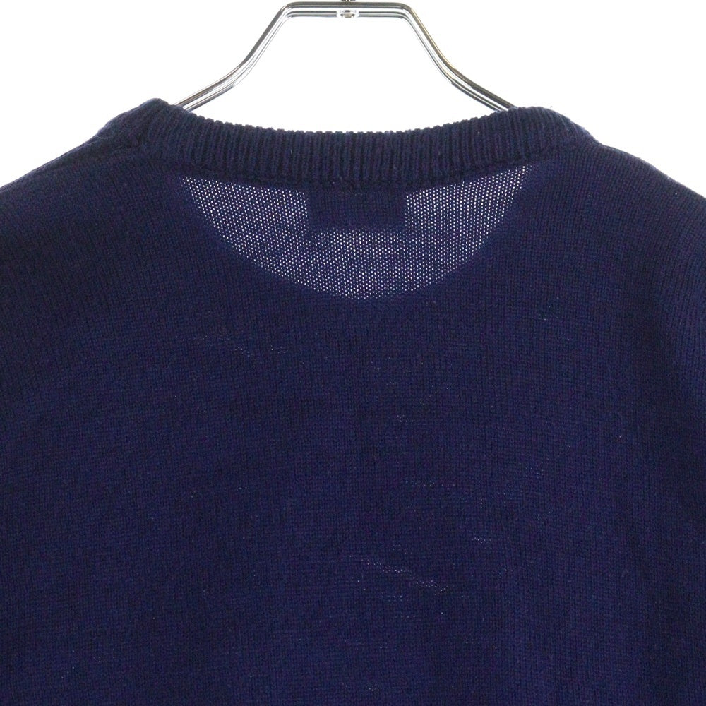 LACOSTE(ラコステ) OLD リブ編みデザイン ロゴ刺繍 クルーネック 長袖ニット セーター ネイビー