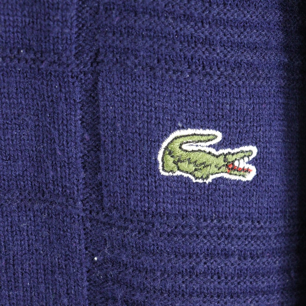 LACOSTE(ラコステ) OLD リブ編みデザイン ロゴ刺繍 クルーネック 長袖ニット セーター ネイビー