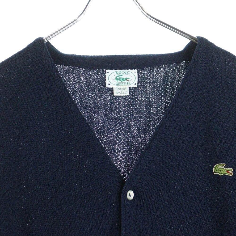 LACOSTE(ラコステ) OLD USA製 ロゴ刺繍 長袖ニット カーディガン ネイビー