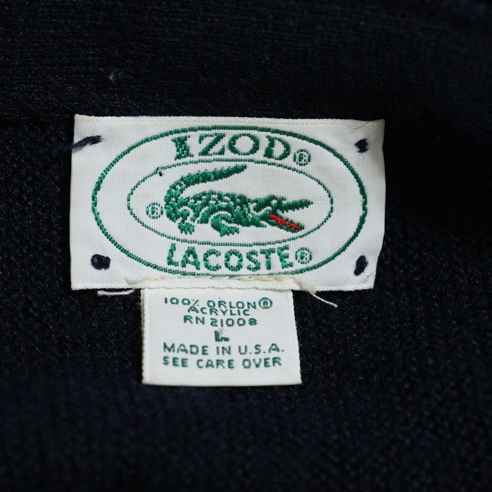 LACOSTE(ラコステ) OLD USA製 ロゴ刺繍 長袖ニット カーディガン ネイビー