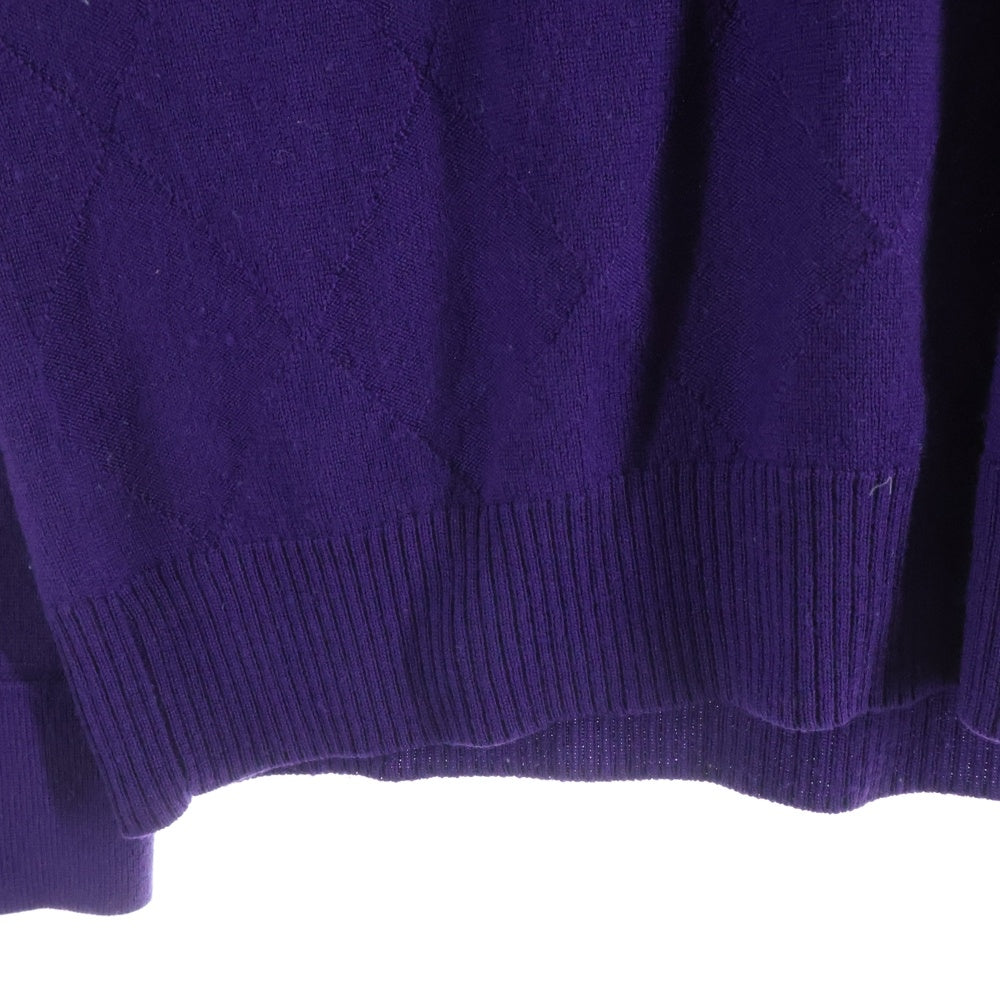 BURBERRY BLACK LABEL(バーバリー ブラックレーベル) フロントロゴ刺繍 Vネック 長袖セーター ニット パープル BMT95-104-38