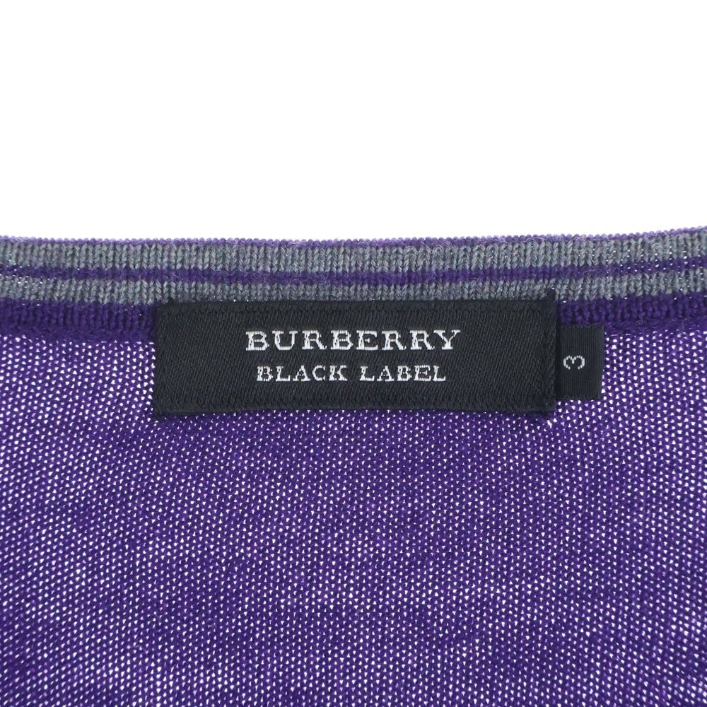 BURBERRY BLACK LABEL(バーバリー ブラックレーベル) フロントロゴ刺繍 Vネック 長袖セーター ニット パープル BMT95-104-38