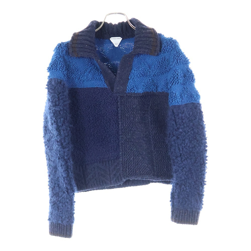 BOTTEGA VENETA(ボッテガヴェネタ) Patchwork Wool Knit Sweater パッチワーク クロップド丈 ウールニット ブルー 720813 V2D40 レディース