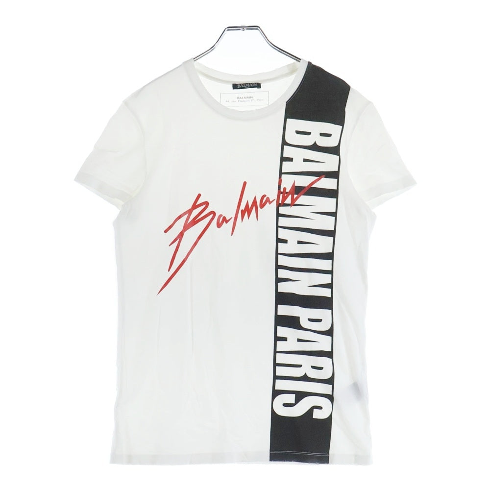 BALMAIN(バルマン) シグネチャーロゴプリント クルーネック 半袖Tシャツ ホワイト RH01601I154
