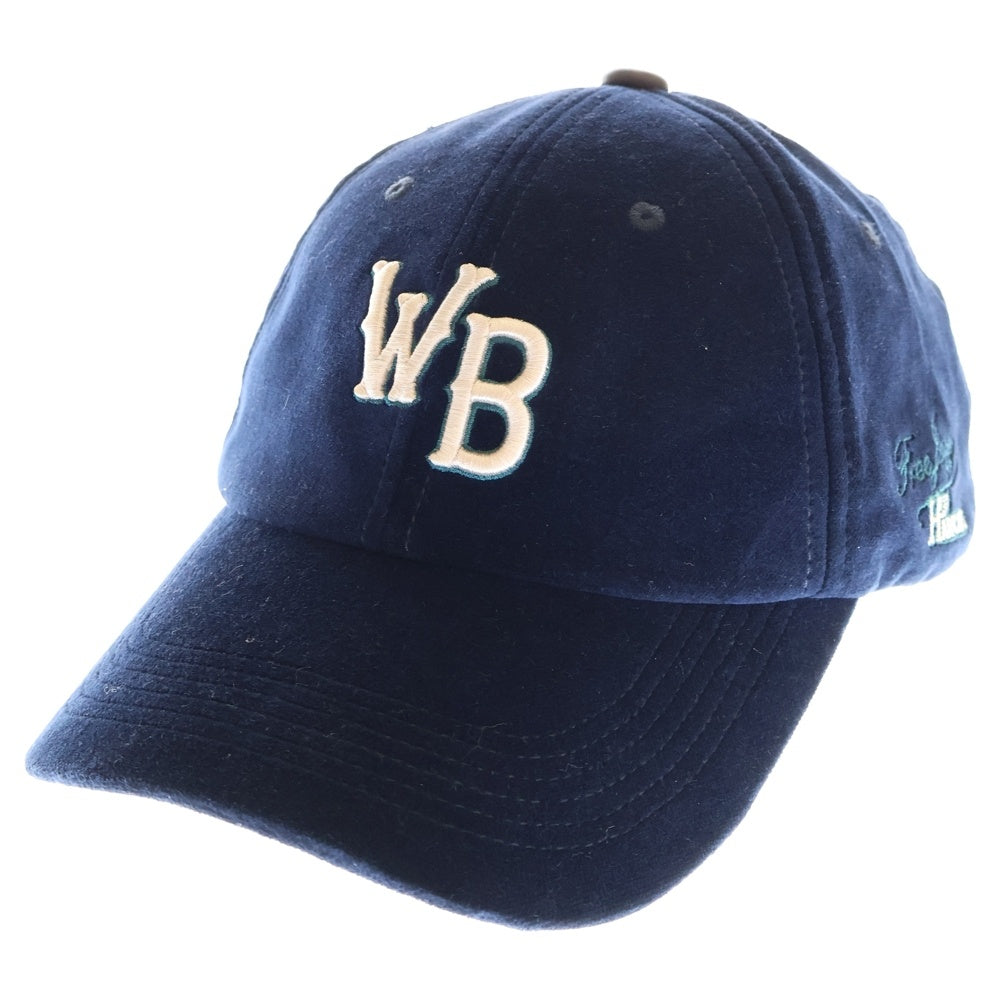 Wales Bonner(ウェールズ ボナー) フロント刺繍ロゴ ベルベット キャップ ネイビー