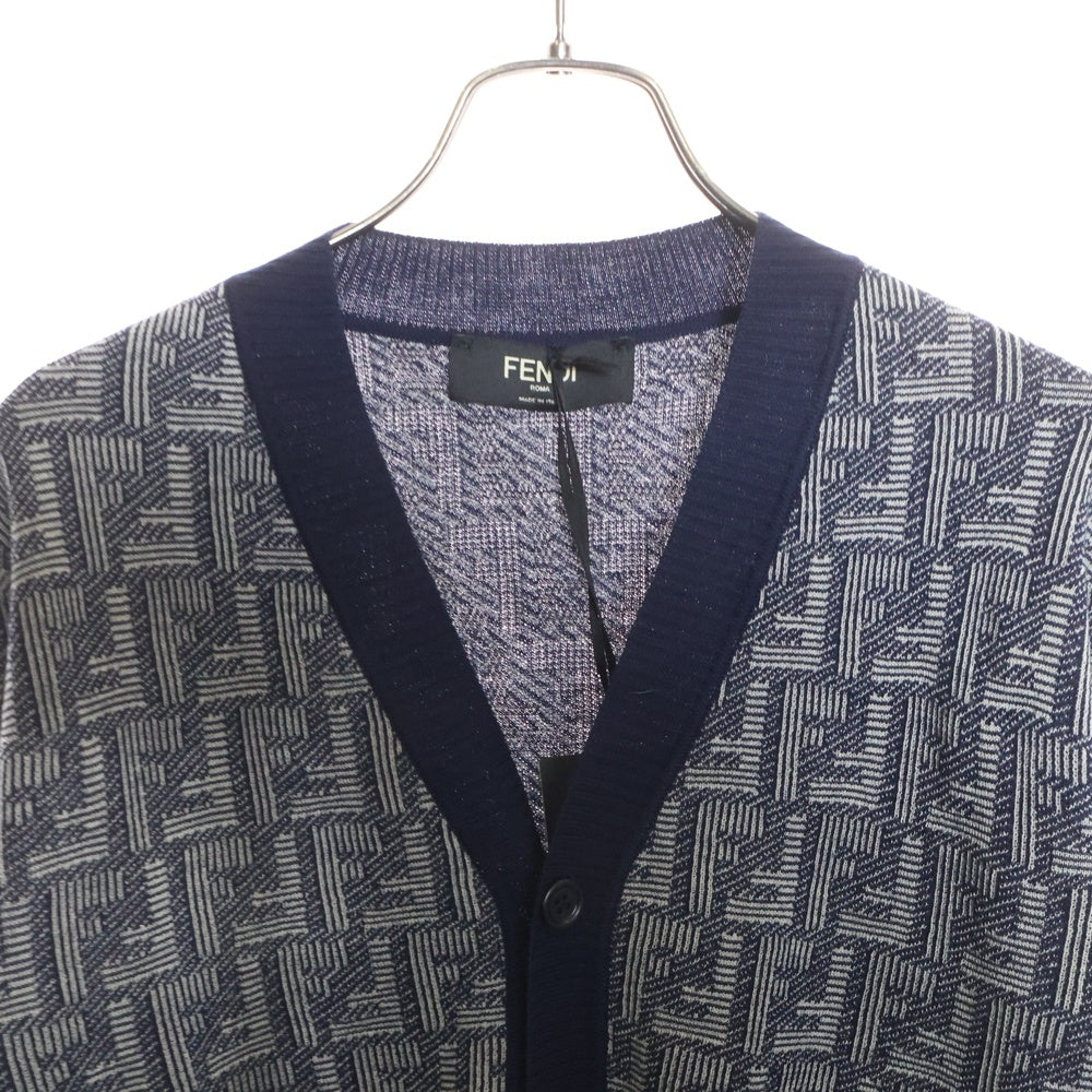 FENDI(フェンディ) FFロゴ 総柄 Vネック カーディガン ネイビー FZC491 APJH