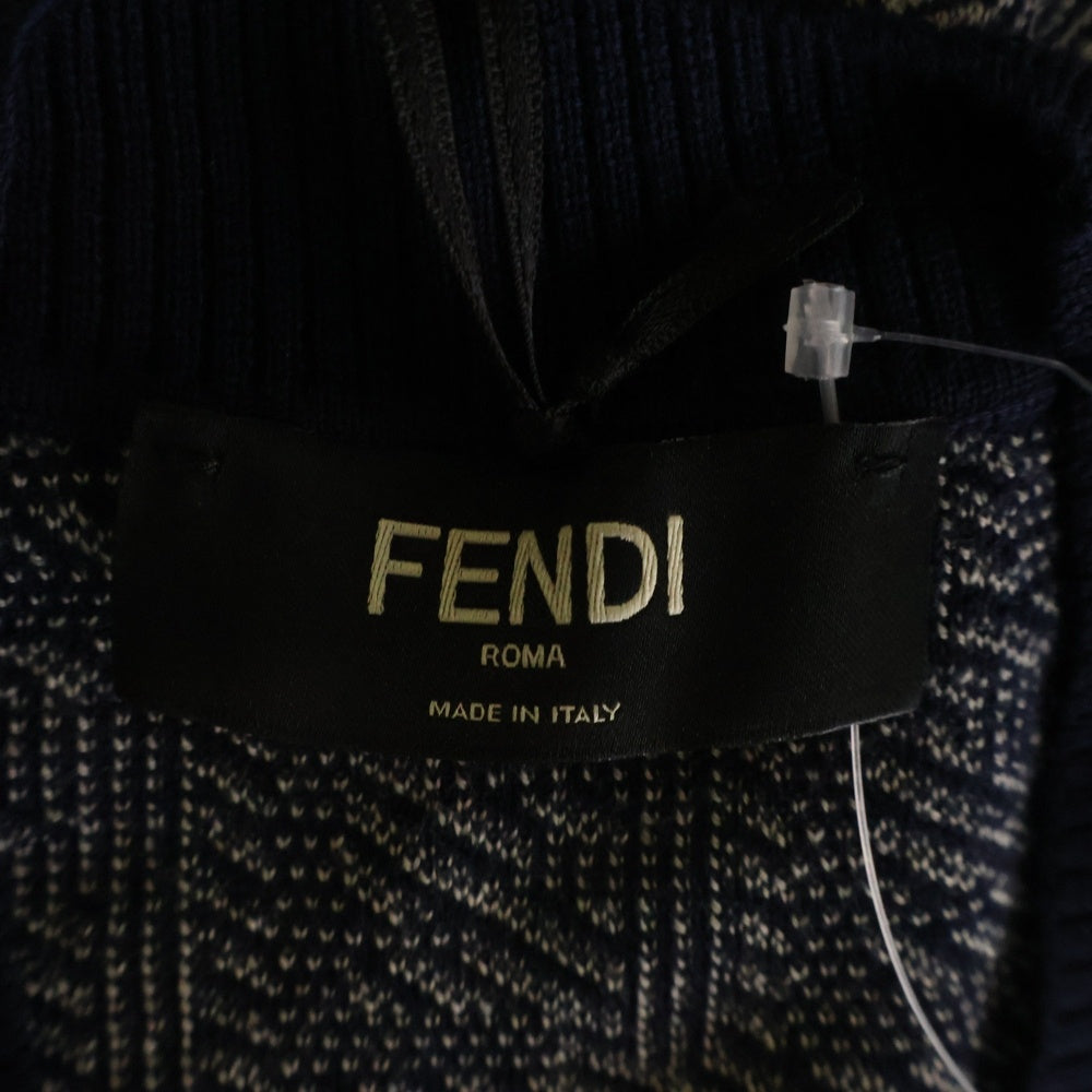 FENDI(フェンディ) FFロゴ 総柄 Vネック カーディガン ネイビー FZC491 APJH