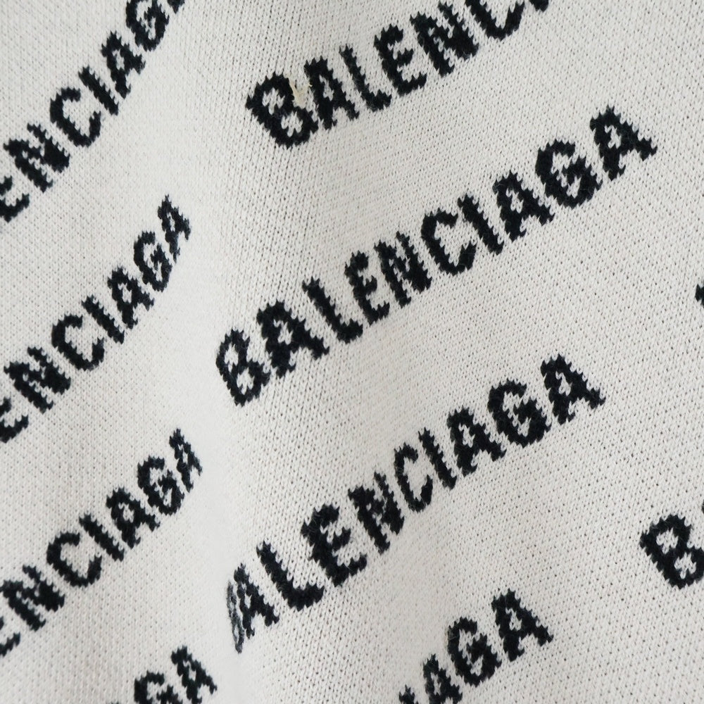 BALENCIAGA(バレンシアガ) ロゴ総柄 クルーネック コットン 長袖セーター ニット アイボリー 702952 T3233