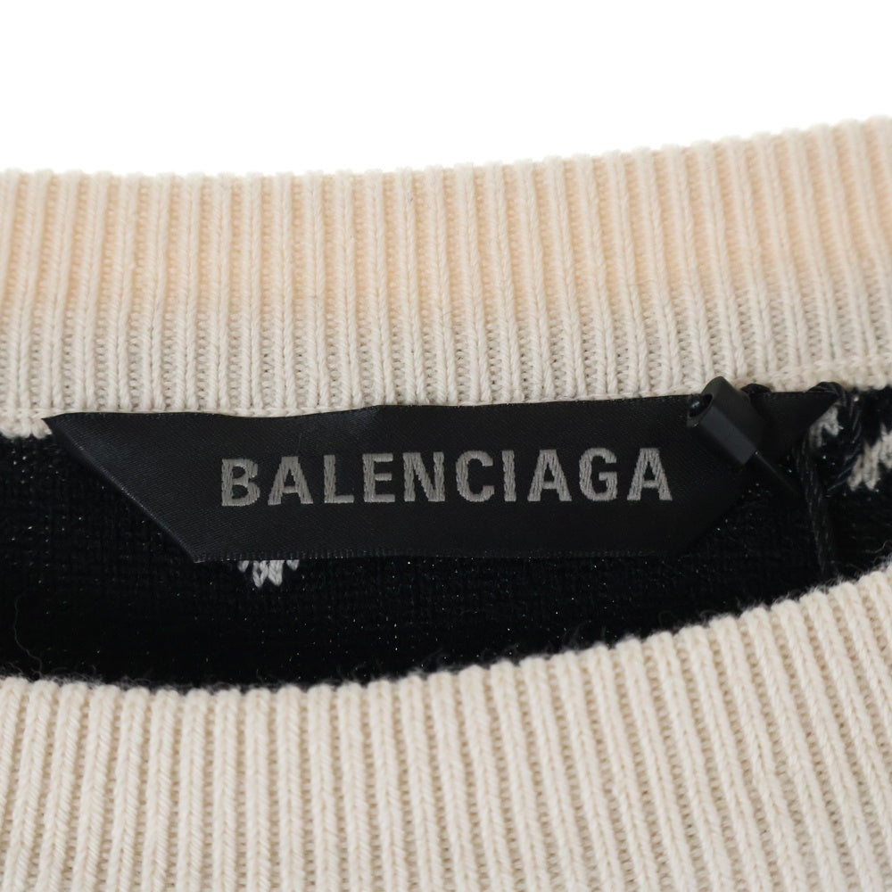 BALENCIAGA(バレンシアガ) ロゴ総柄 クルーネック コットン 長袖セーター ニット アイボリー 702952 T3233