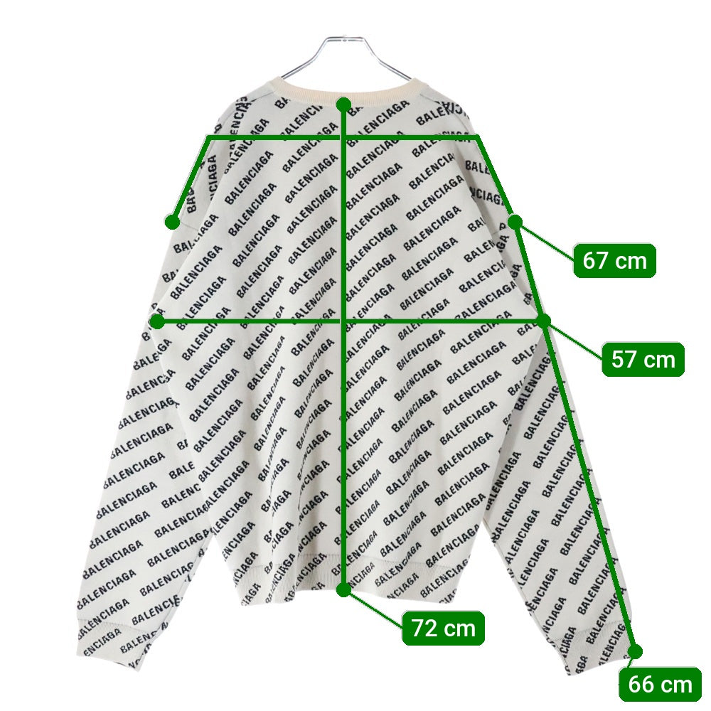 BALENCIAGA(バレンシアガ) ロゴ総柄 クルーネック コットン 長袖セーター ニット アイボリー 702952 T3233