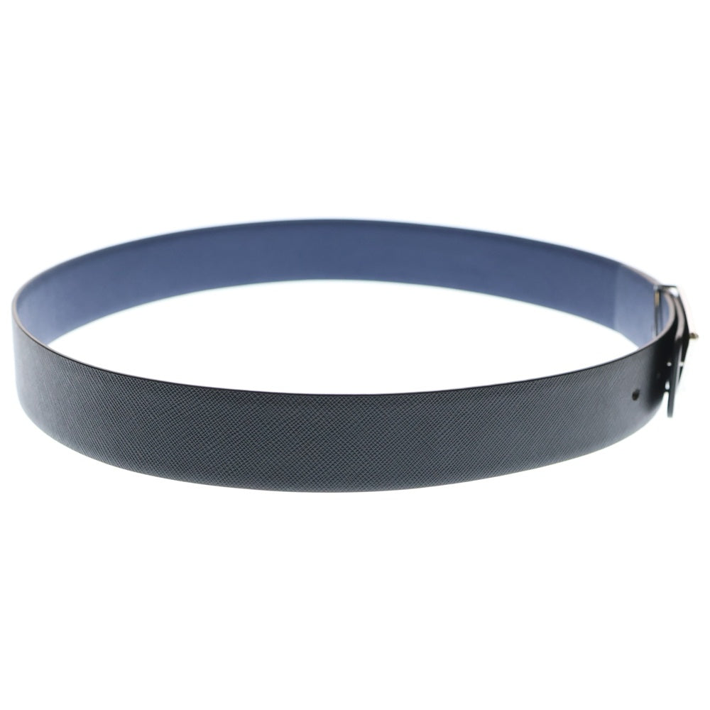 PRADA(プラダ) サフィアーノレザー トライアングルロゴプレート バックル リバーシブルベルト ブラック/ネイビー