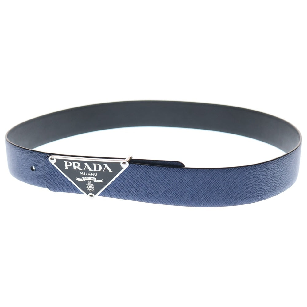 PRADA(プラダ) サフィアーノレザー トライアングルロゴプレート バックル リバーシブルベルト ブラック/ネイビー
