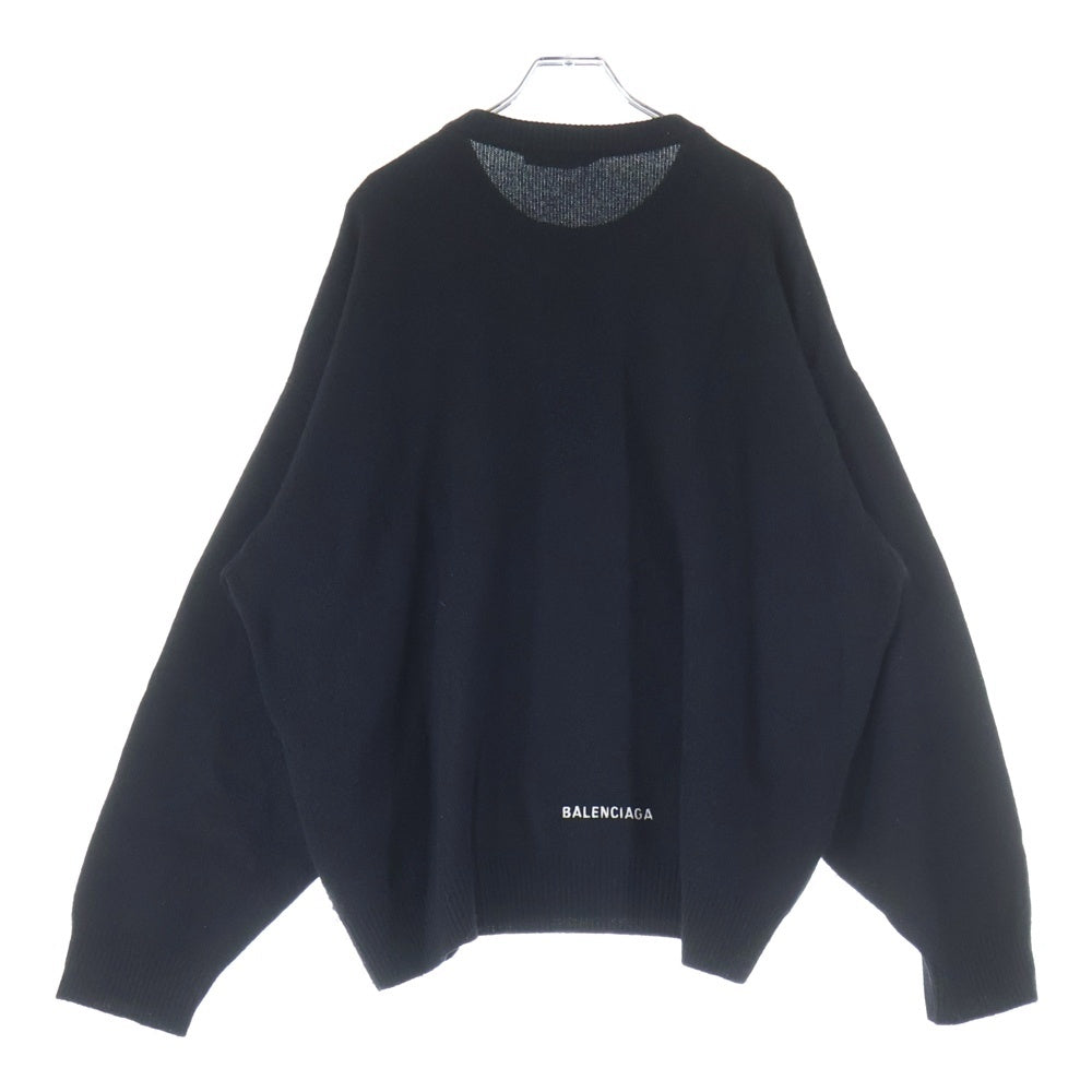 BALENCIAGA ブラック 長袖ニット 34 BALENCIAGA(バレンシアガ) バックロゴ刺繍 クルーネックセーター