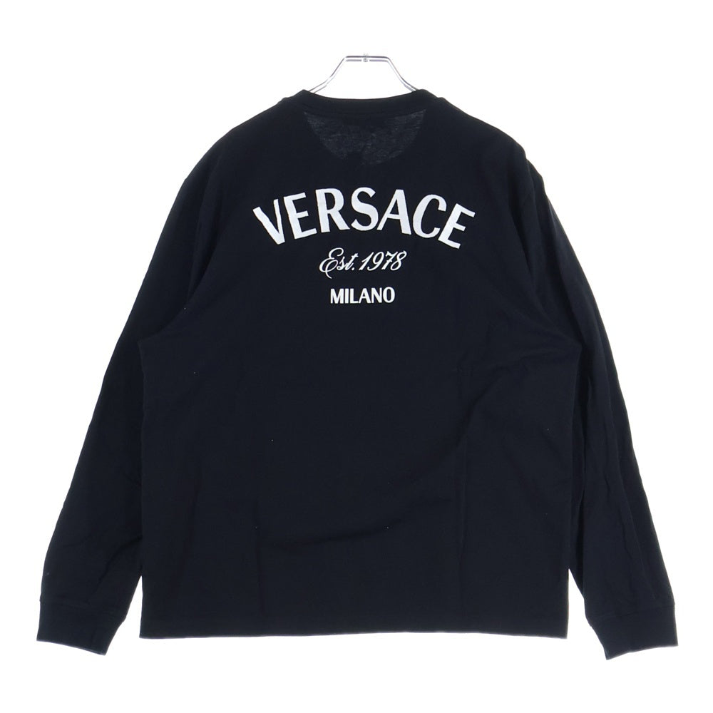 VERSACE(ヴェルサーチ) MILANO L/S TEE ロゴ刺繍長袖Tシャツ ロングスリーブカットソー ブラック 1013947