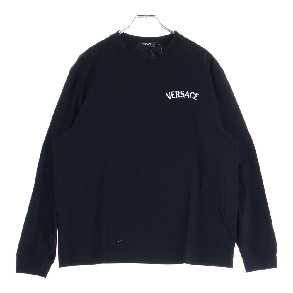VERSACE(ヴェルサーチ) MILANO L/S TEE ロゴ刺繍長袖Tシャツ ロングスリーブカットソー ブラック 1013947