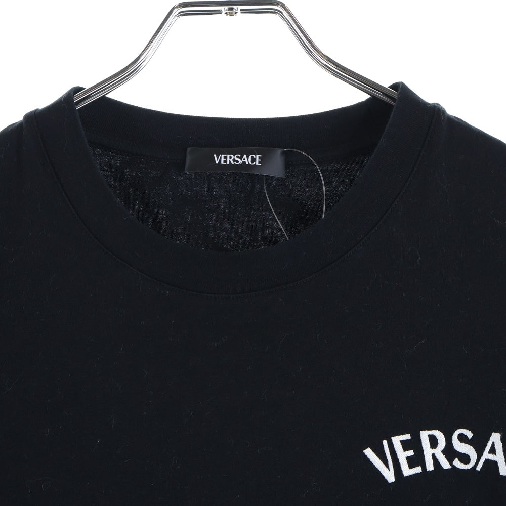 VERSACE(ヴェルサーチ) MILANO L/S TEE ロゴ刺繍長袖Tシャツ ロングスリーブカットソー ブラック 1013947
