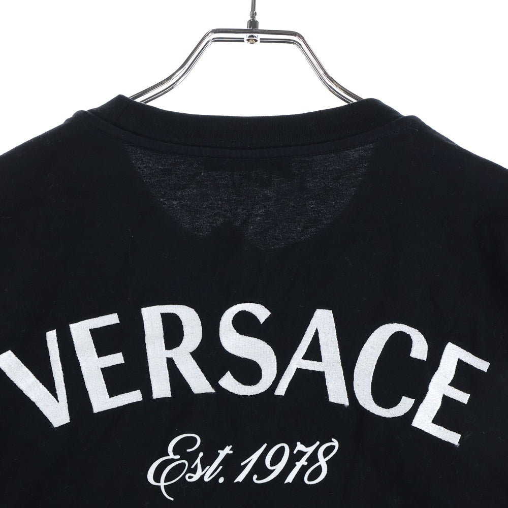 VERSACE(ヴェルサーチ) MILANO L/S TEE ロゴ刺繍長袖Tシャツ ロングスリーブカットソー ブラック 1013947