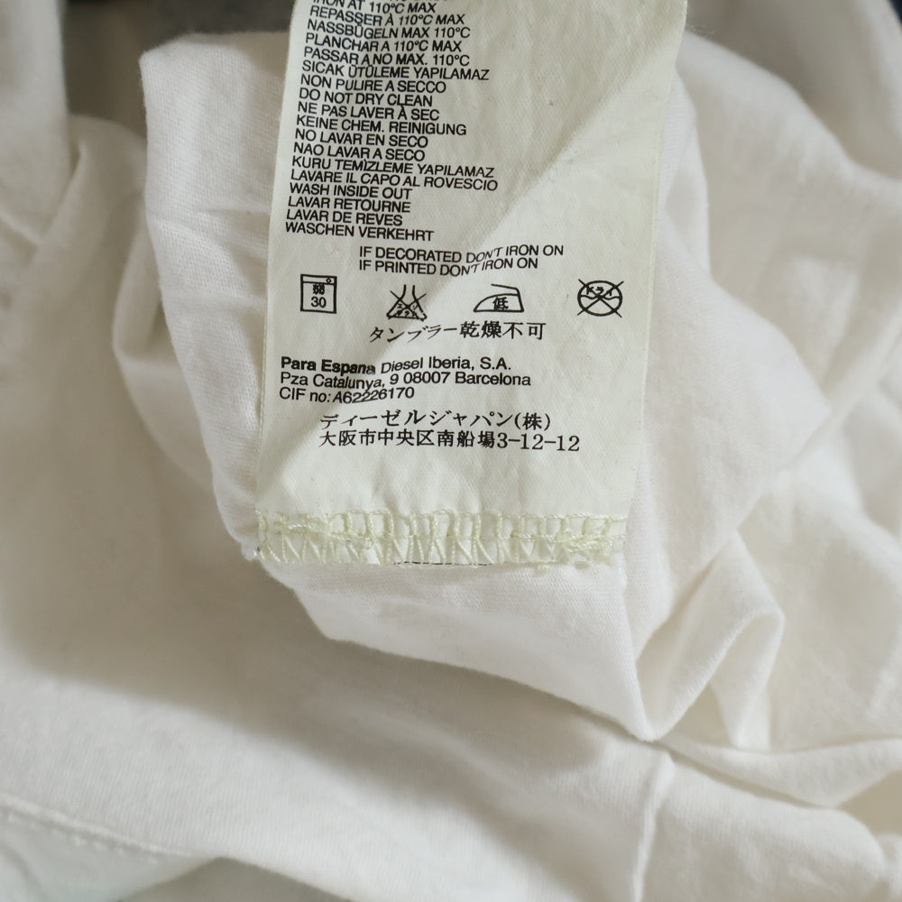 DIESEL(ディーゼル) ワイド Uネック フロントプリント 半袖Tシャツ カットソー ホワイト レディース