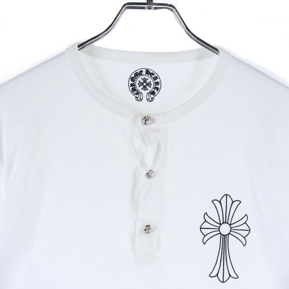 CHROME HEARTS(クロムハーツ) CHクロスプリント クロスボールボタン付き ヘンリーネック長袖Tシャツ カットソー ホワイト
