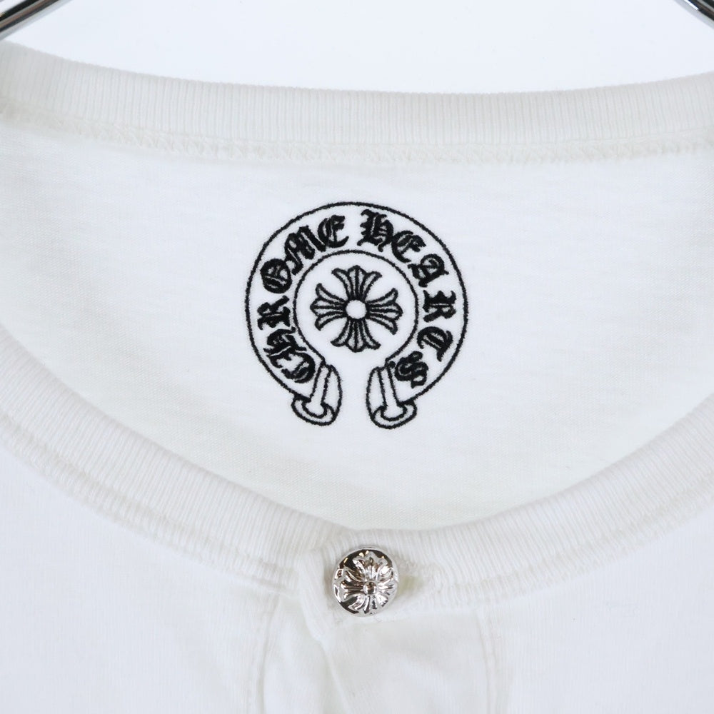 CHROME HEARTS(クロムハーツ) CHクロスプリント クロスボールボタン付き ヘンリーネック長袖Tシャツ カットソー ホワイト