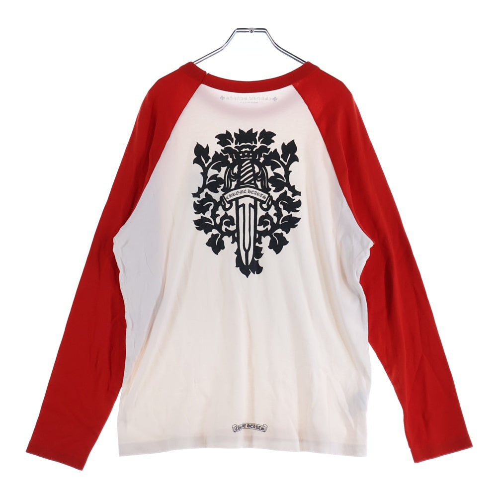 CHROME HEARTS(クロムハーツ) Dogger L/S Tee ラグラン ダガープリント クルーネック 長袖Tシャツ ホワイト/レッド