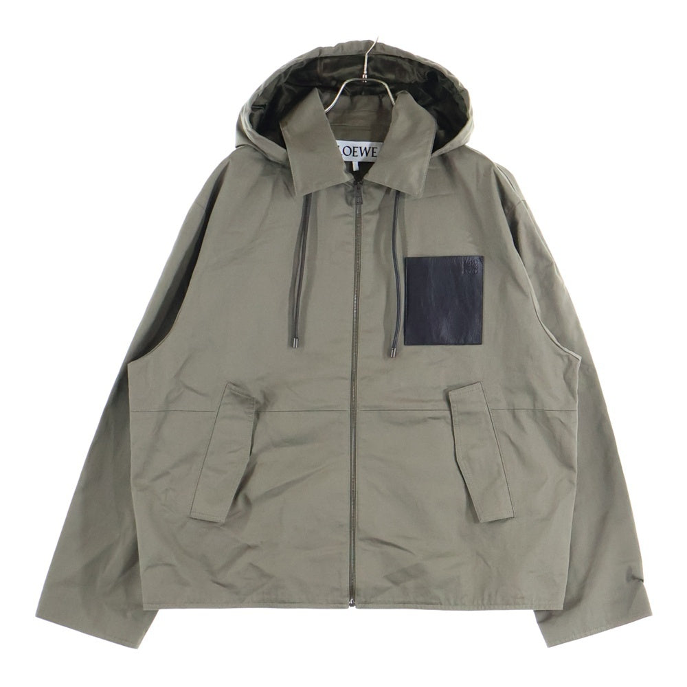 LOEWE(ロエベ) アナグラムロゴレザーパッチ コットン フーデッドジャケット カーキ H526Y02W94