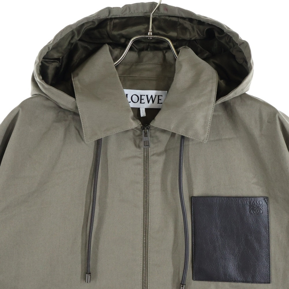 LOEWE(ロエベ) アナグラムロゴレザーパッチ コットン フーデッドジャケット カーキ H526Y02W94
