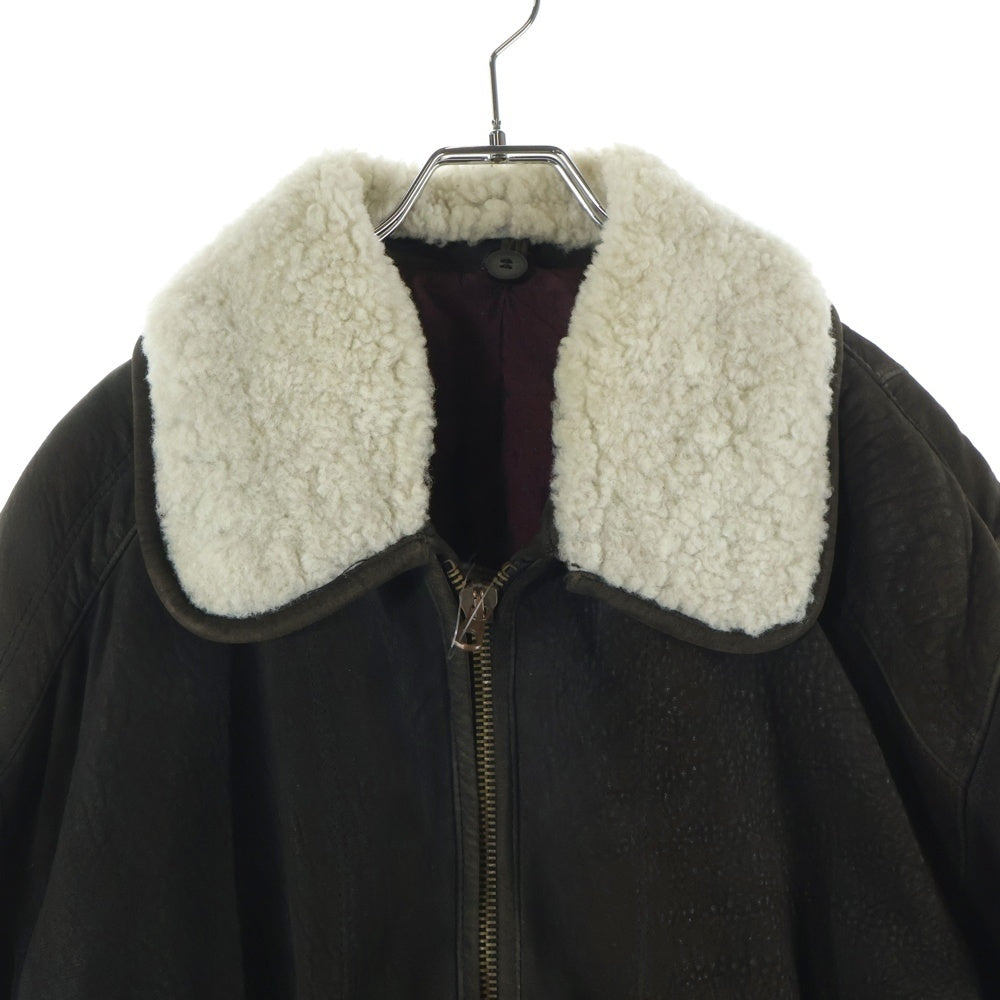 HUGO BOSS(ヒューゴボス) 襟ボア レザーボンバージャケット ジップアップブルゾン ブラウン 12805