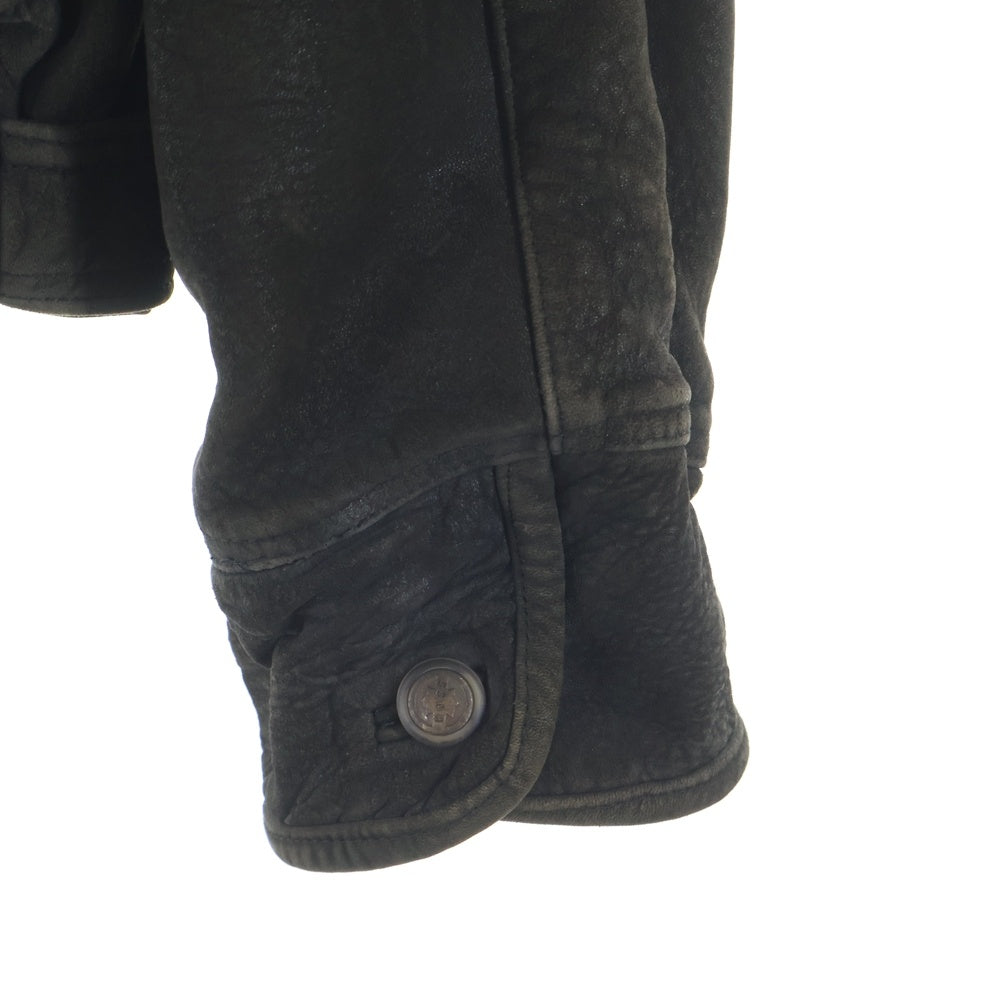 HUGO BOSS(ヒューゴボス) 襟ボア レザーボンバージャケット ジップアップブルゾン ブラウン 12805