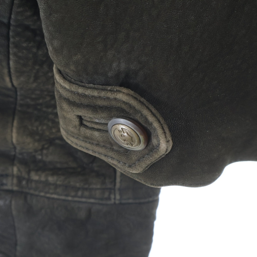 HUGO BOSS(ヒューゴボス) 襟ボア レザーボンバージャケット ジップアップブルゾン ブラウン 12805