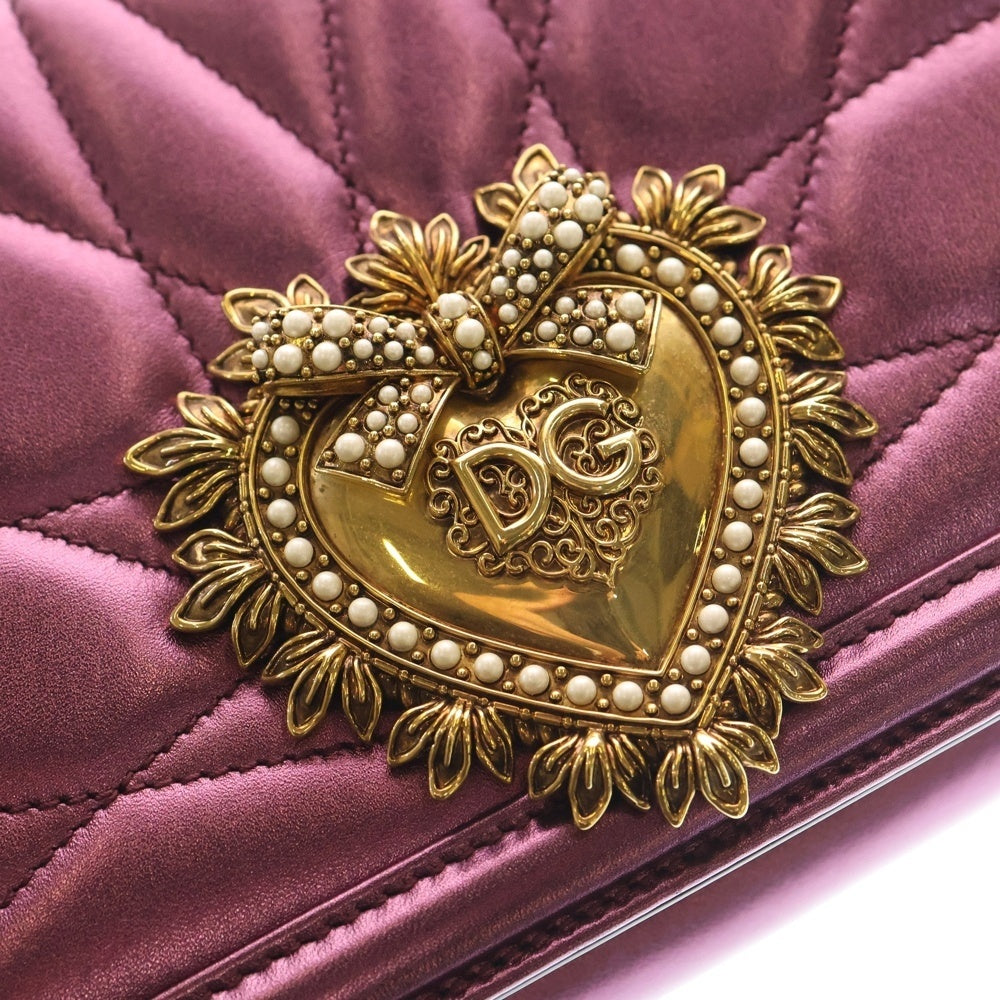 DOLCE & GABBANA(ドルチェアンドガッバーナ) Devotion ディヴォーション マトラッセ レザーショルダーバッグ ピンク レディース