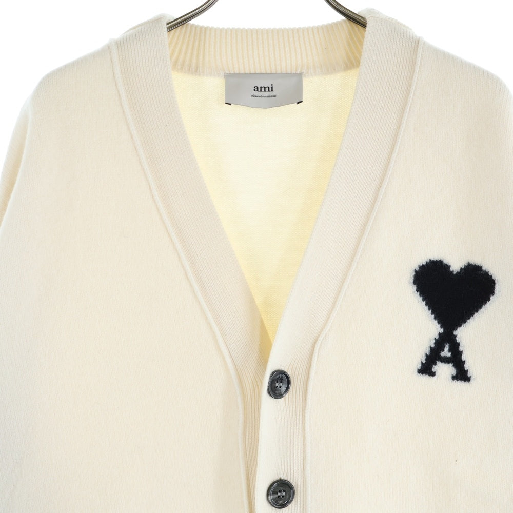 ami paris(アミパリス) Ami De Coeur Cardigan UKC367.018-151 ロゴ刺繍 オーバーサイズ カーディガン ホワイト