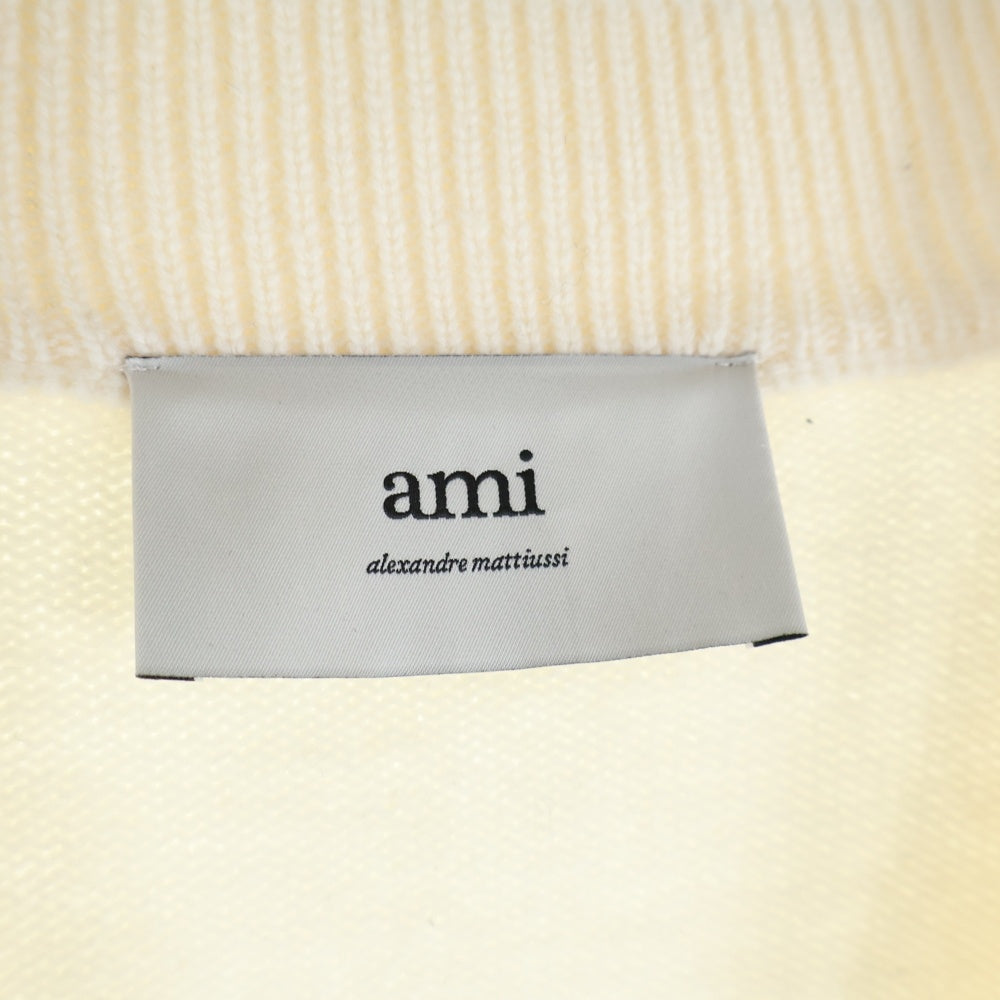 ami paris(アミパリス) Ami De Coeur Cardigan UKC367.018-151 ロゴ刺繍 オーバーサイズ カーディガン ホワイト