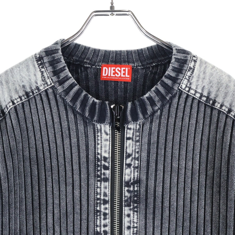 DIESEL(ディーゼル) K-MATTY リブニット 素材切替 フルジップカーディガン ジャケット グレー A17464