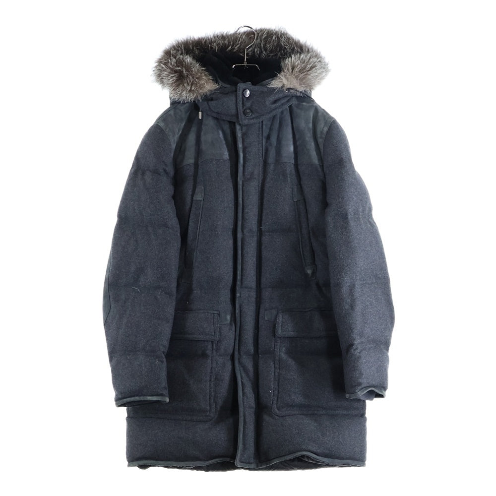 Brioni(ブリオーニ) LEATHER DOWN JACKET PUA1 ファー付きフード ダウンジャケット コート レザー グレー