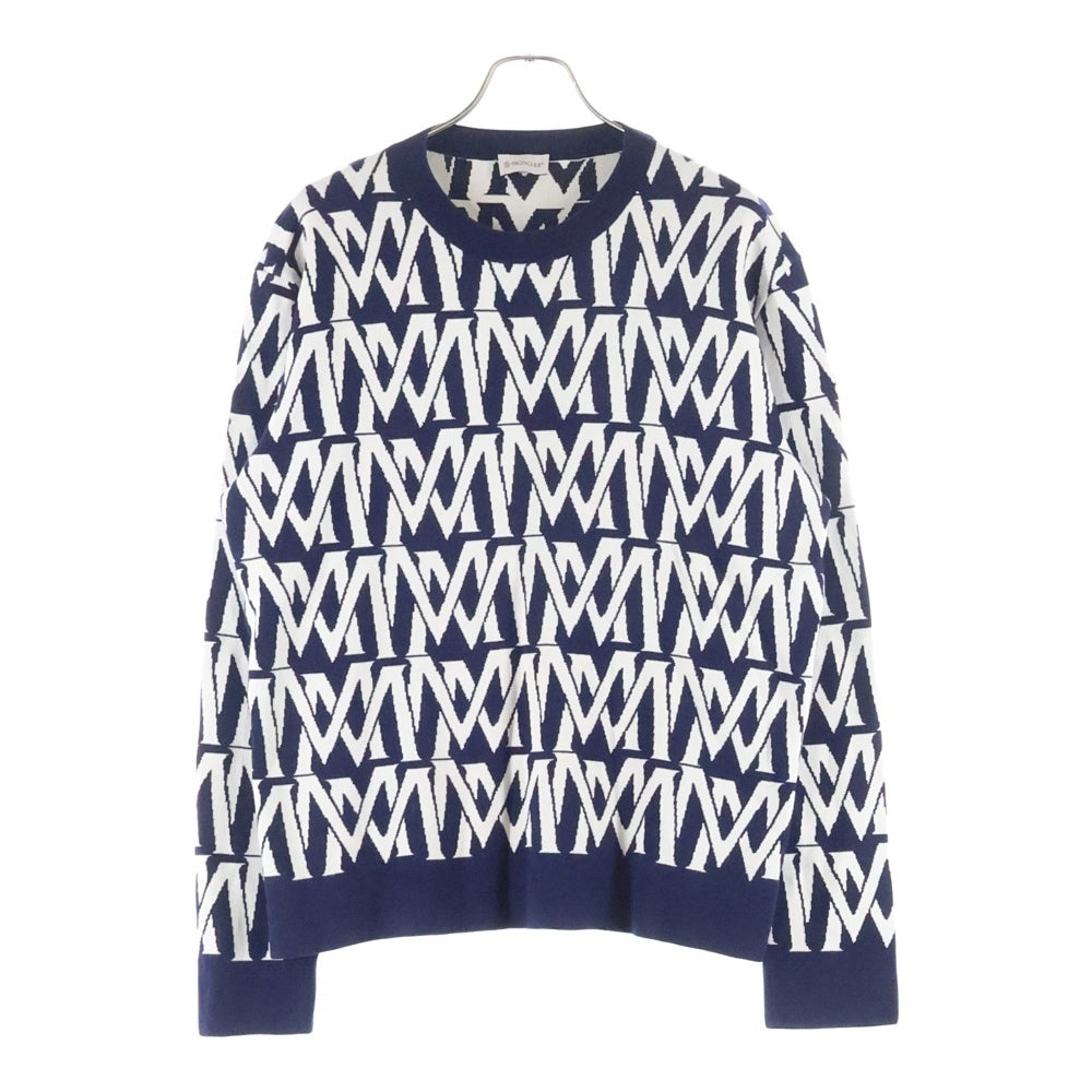MONCLER(モンクレール) 24SS GIROCOLLO TRICOT モノグラム ニットセーター J10919C00004 M1113 ネイビー/ホワイト