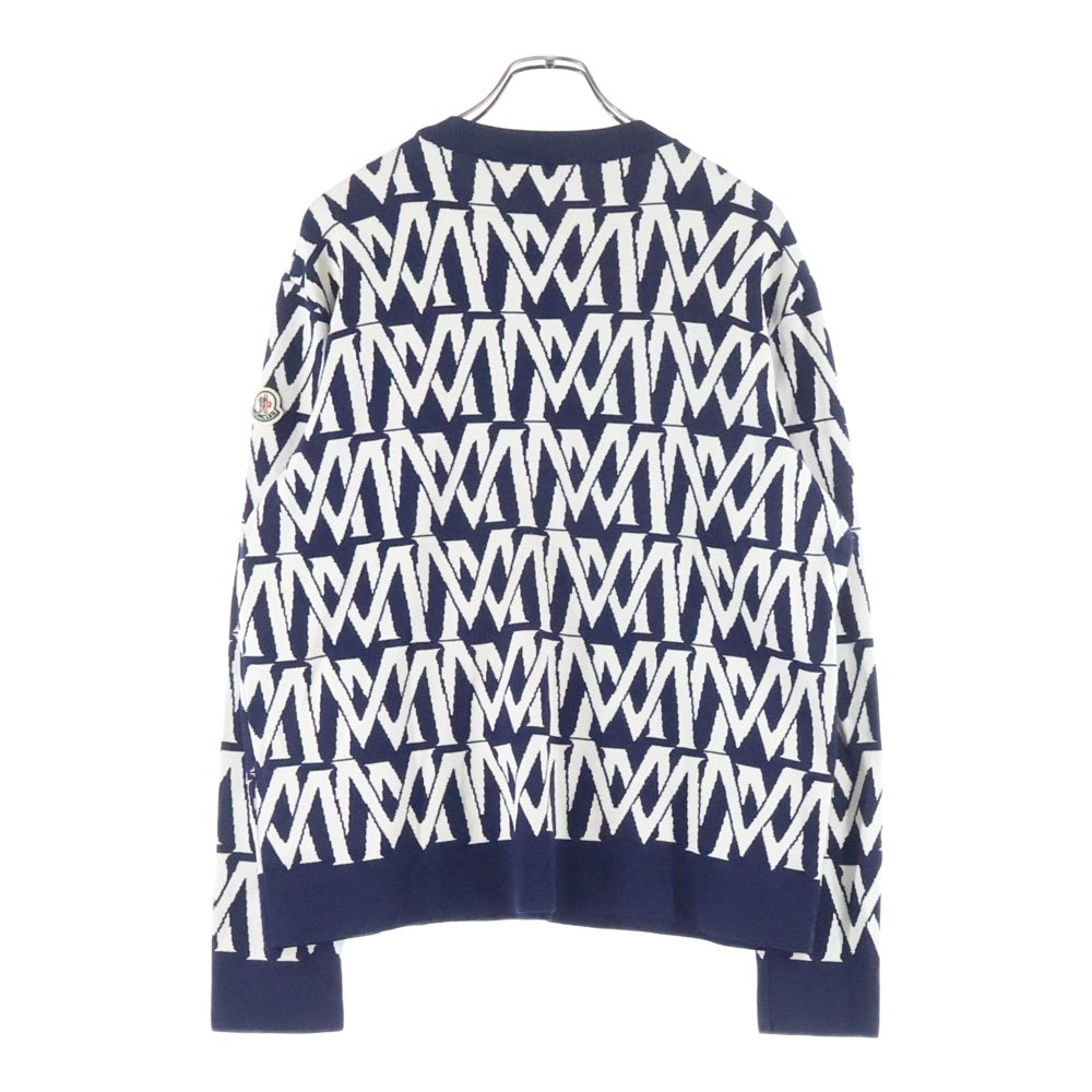 MONCLER(モンクレール) 24SS GIROCOLLO TRICOT モノグラム ニットセーター J10919C00004 M1113 ネイビー/ホワイト