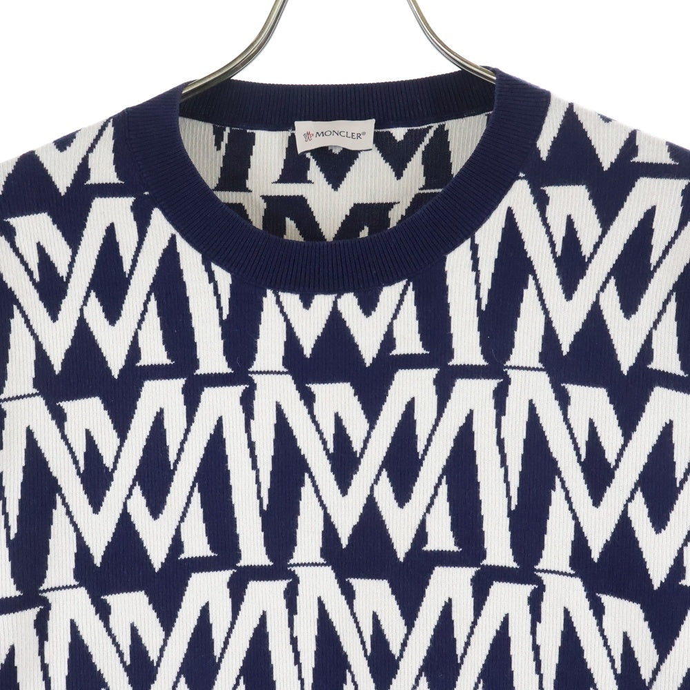 MONCLER(モンクレール) 24SS GIROCOLLO TRICOT モノグラム ニットセーター J10919C00004 M1113 ネイビー/ホワイト
