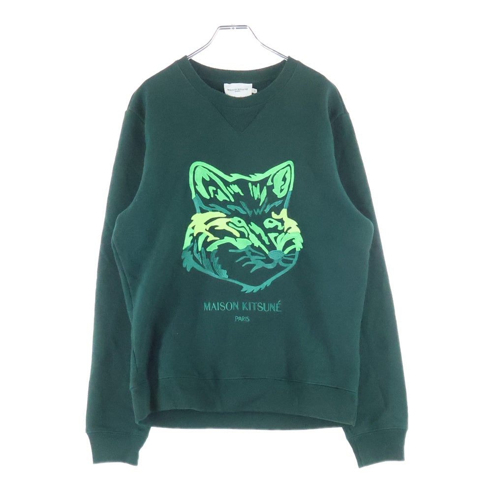 MAISON KITSUNE(メゾンキツネ) フロントロゴ刺繍 クルーネック 長袖スウェット グリーン HM00332KM0020