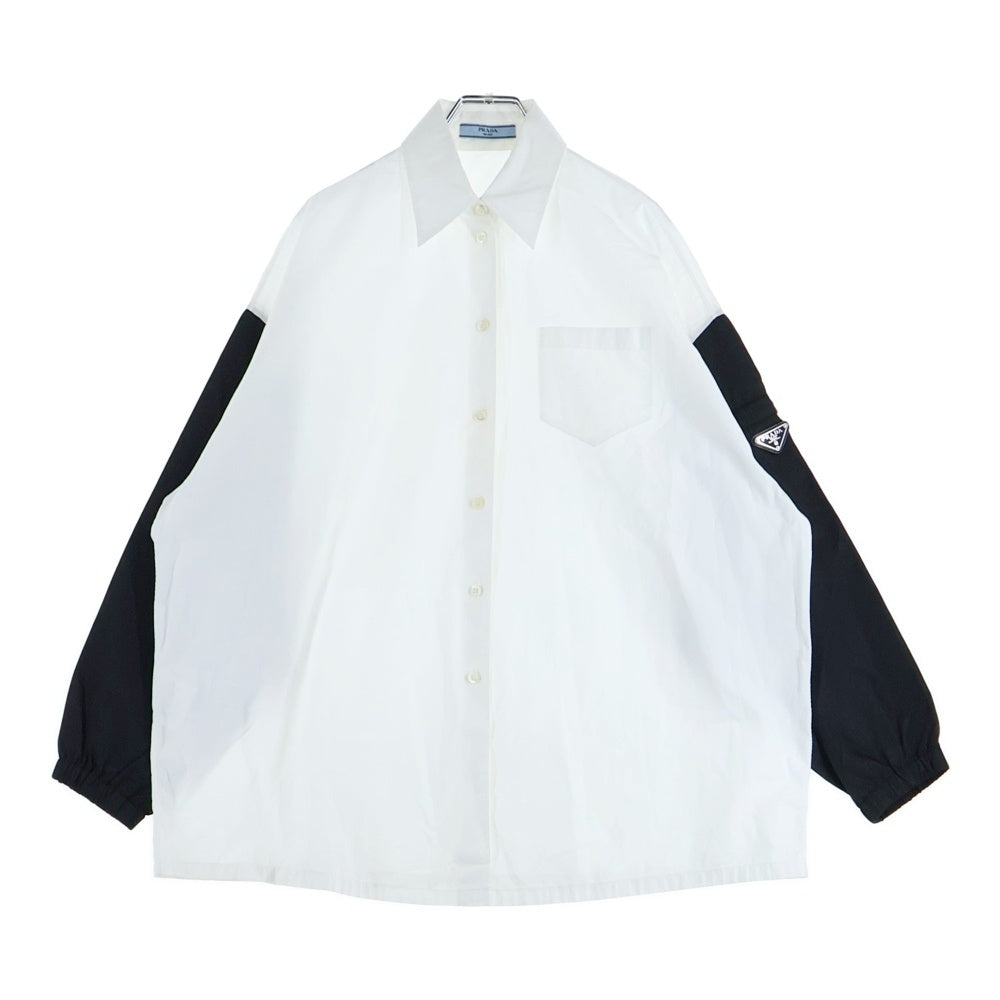 PRADA(プラダ) 21AW Nylon Arm Panel Triangle Logo Plate Shirt アーム切替 トライアングルプレート 長袖シャツ P415F S212 1YY2 ホワイト