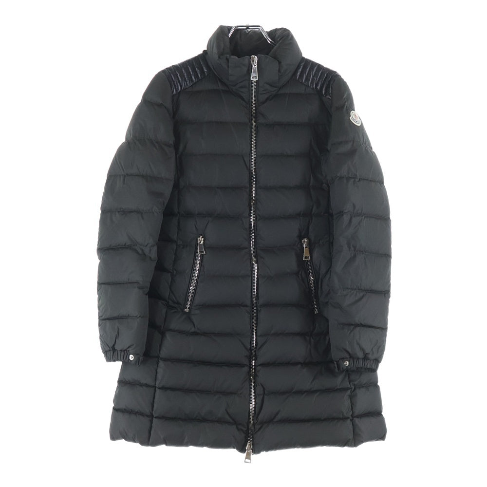 MONCLER(モンクレール) 17AW OROPHIN オロフィン ワッペンロゴ ラムレザー切り替え スタンドカラー ジップアップ ダウン ロング ジャケット コート カーキ レディース C20934985305