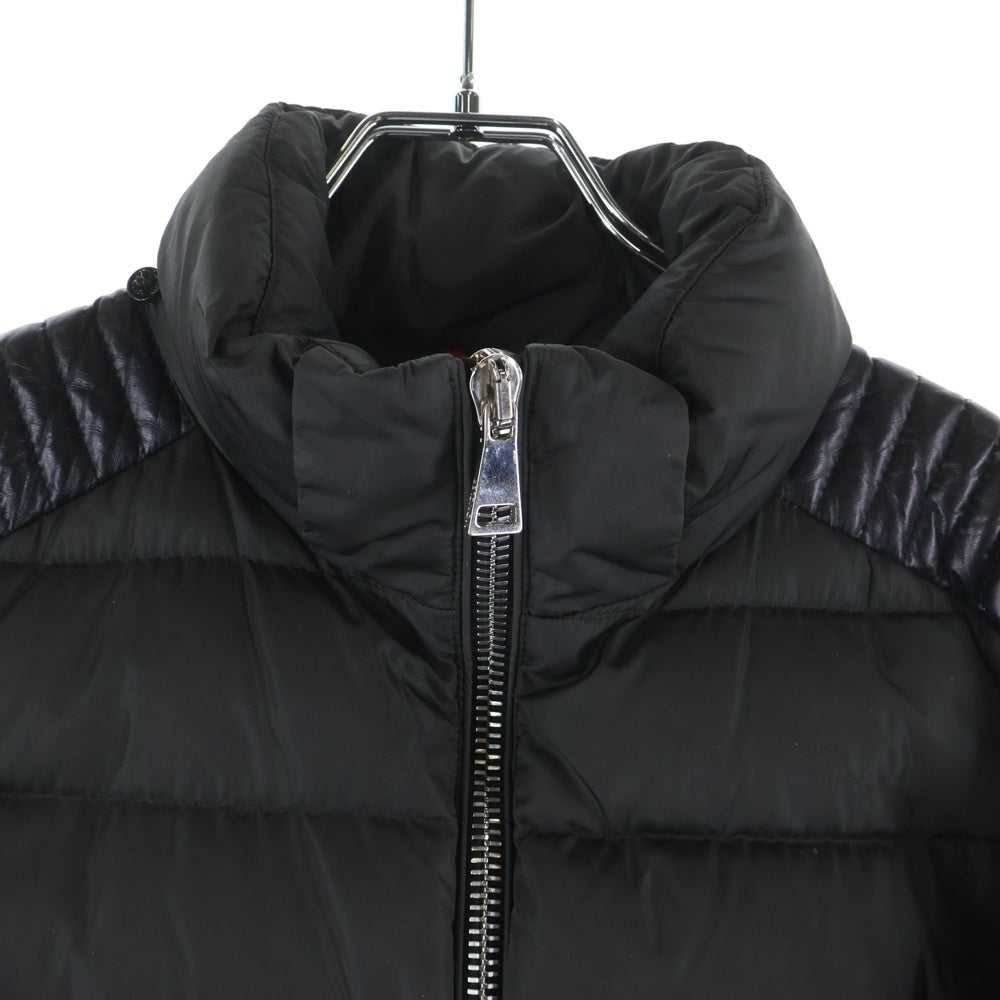 MONCLER(モンクレール) 17AW OROPHIN オロフィン ワッペンロゴ ラムレザー切り替え スタンドカラー ジップアップ ダウン ロング ジャケット コート カーキ レディース C20934985305