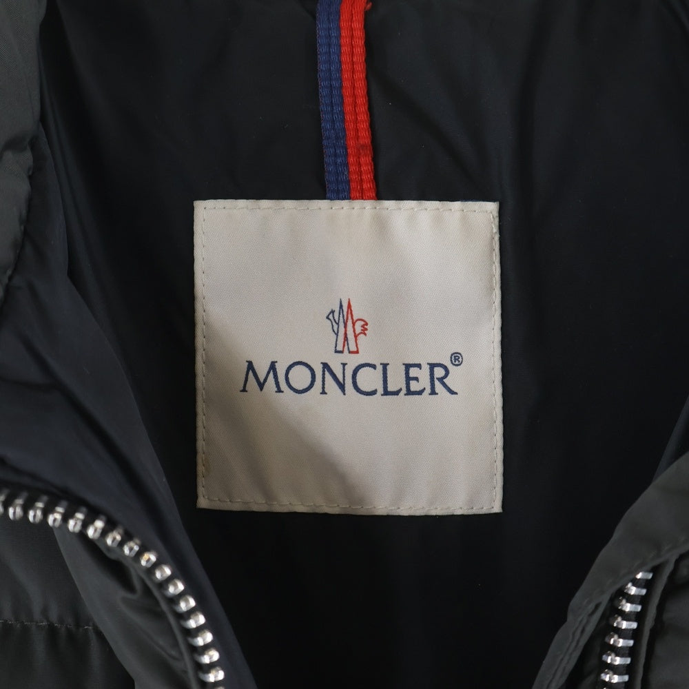 MONCLER(モンクレール) 17AW OROPHIN オロフィン ワッペンロゴ ラムレザー切り替え スタンドカラー ジップアップ ダウン ロング ジャケット コート カーキ レディース C20934985305