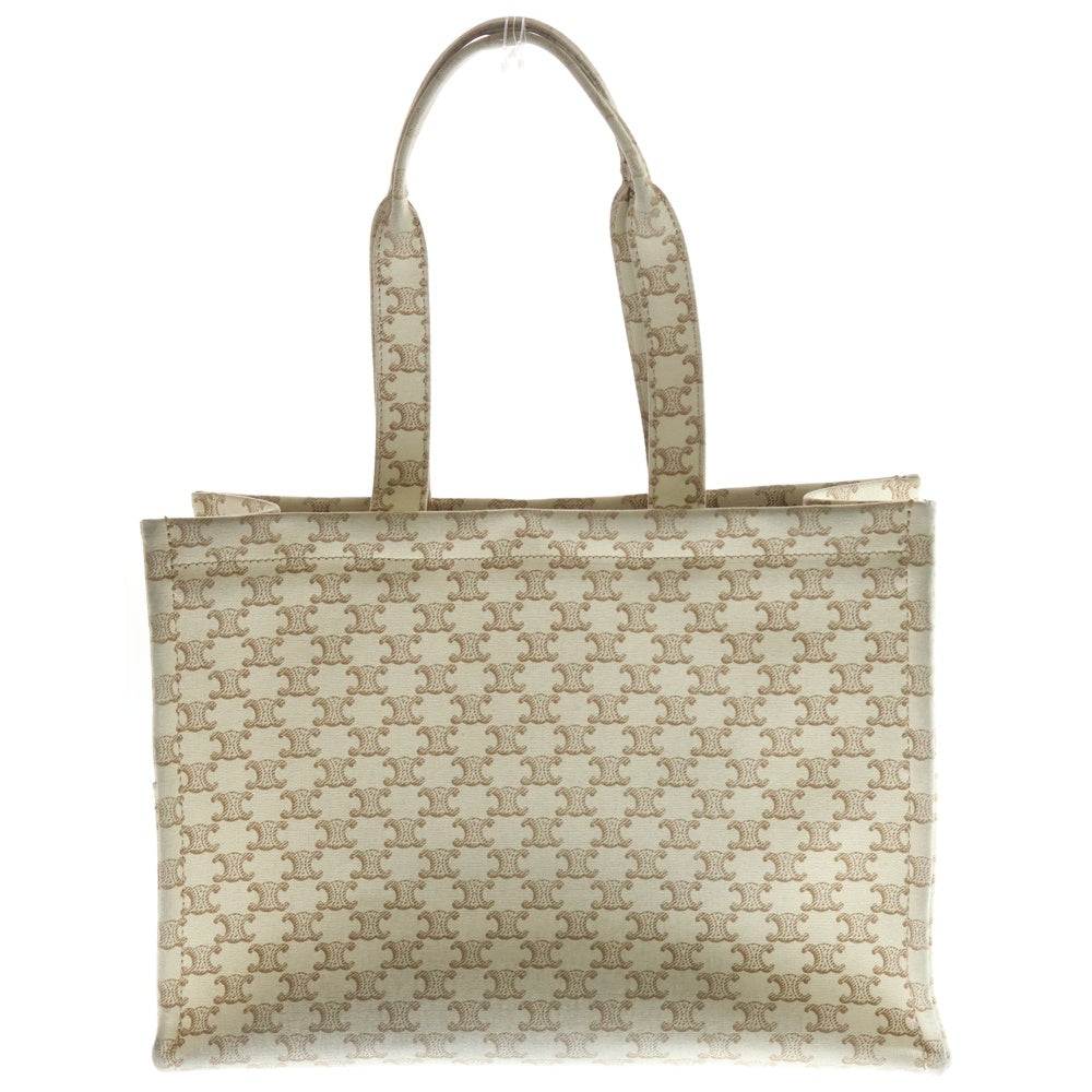 CELINE(セリーヌ) トリオンフレザーパッチ ラージ カバタイス キャンバス トートバッグ ベージュ/ブラウン レディース