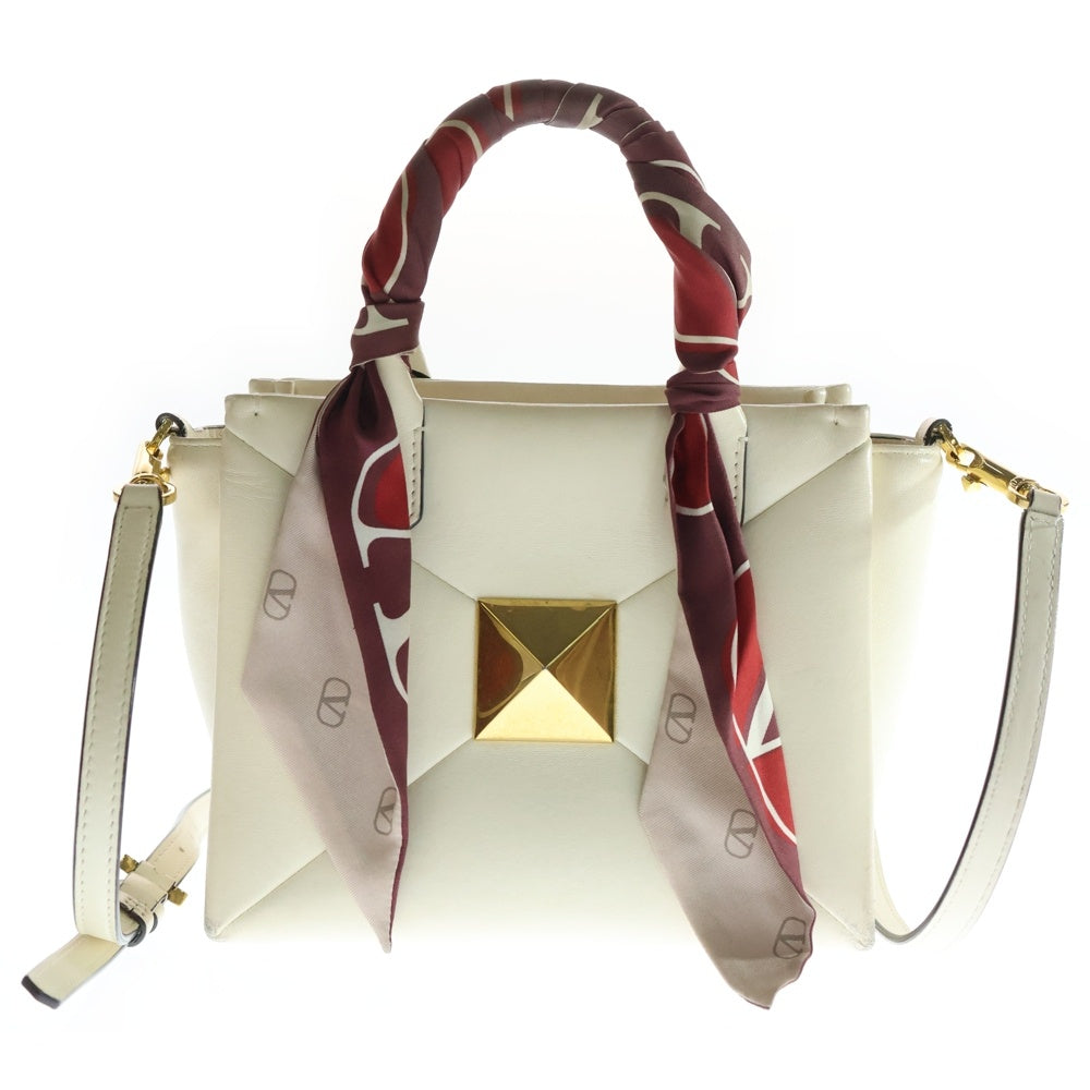 VALENTINO(ヴァレンティノ) カーフスキン ワンスタッズ スモール 2way ハンドバッグ ショルダーバッグ ホワイト レディース