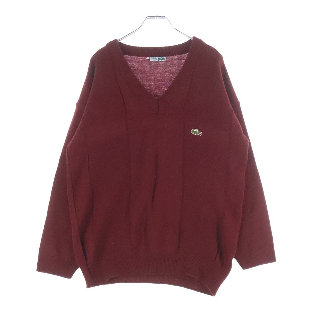 LACOSTE(ラコステ) ロゴ刺繍 Vネック ニット セーター レッド