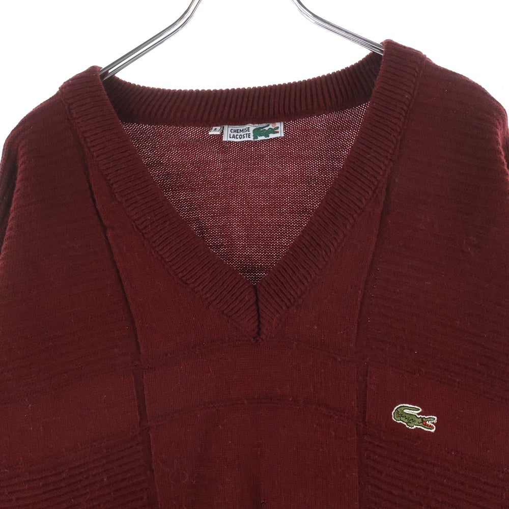 LACOSTE(ラコステ) ロゴ刺繍 Vネック ニット セーター レッド