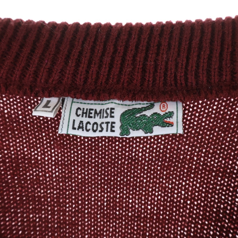 LACOSTE(ラコステ) ロゴ刺繍 Vネック ニット セーター レッド